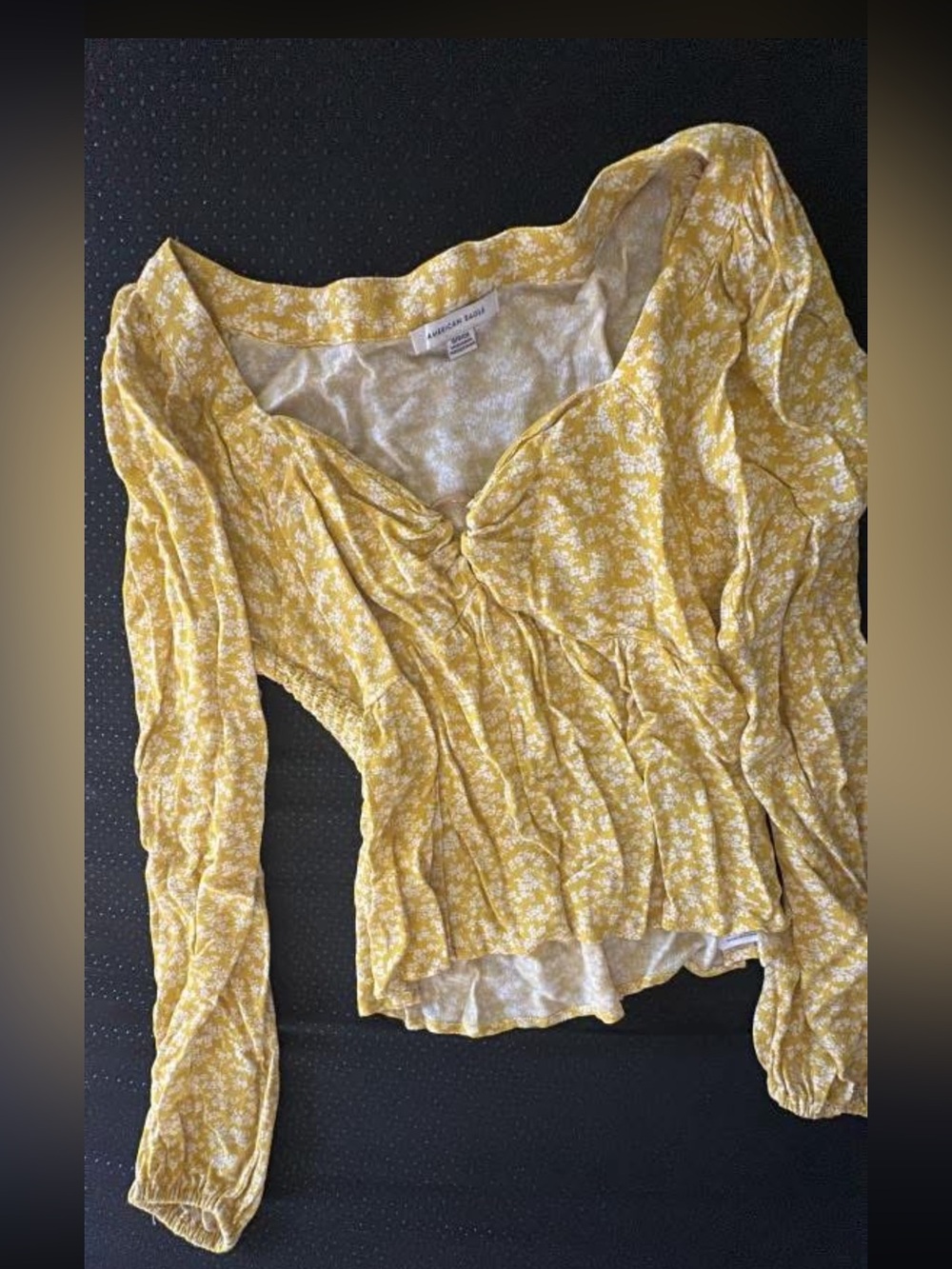 American Eagle Outfitters Yellow Floral Long-Sleeve Smocked Top